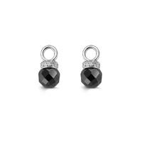 Ti Sento Earrings Earcharms Silver And Onyx Bead Cubic Zirconia Top