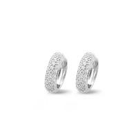 Ti Sento Earrings Hoop Silver And White Cubic Zirconia Pave Set 3 Row