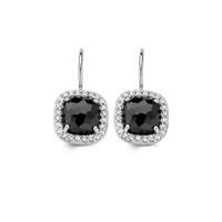 Ti Sento Earrings Drop Silver With Onyx And White Cubic Zirconia Cushion