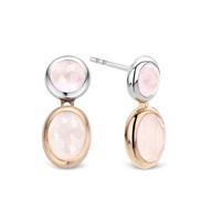 Ti Sento Silver and Rose Gold-plated Bezel-set Rose Crystal Dropper Earrings 7745LP