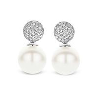 Ti Sento Ladies Silver Cubic Zirconia Pearl Dropper Earrings 7721PW