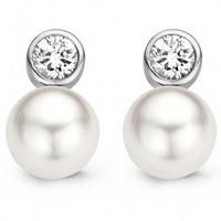 Ti Sento Ladies Silver Cubic Zirconium Simulated Pearl Stud Earrings 7590PW