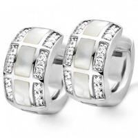 Ti Sento Ladies Silver Cubic Zirconium And Mother of Pearl Chunky Hoop Earrings 7530MW