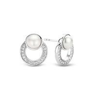 Ti Sento Silver Swarovski Pearl and Cubic Zirconia Open Circle Stud Earrings 7749PW