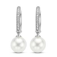 Ti Sento Ladies Rhodium Plated Silver Cubic Zirconium and Simulated Pearl Hoop Earrings 7696PW