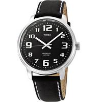 timex mens black leather strap watch t28071