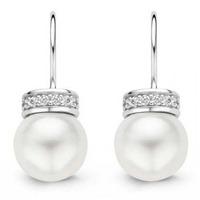 Ti Sento Ladies Silver Cubic Zirconium And White Pearl Dropper Earrings 7528PW