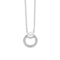 Ti Sento Silver Swarovski Pearl and Cubic Zirconia Open Circle Necklace 3876PW/42