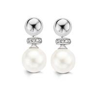 Ti Sento Ladies Silver Cubic Zirconia Pearl Dropper Earrings 7680PW
