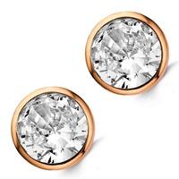 Ti Sento Ladies Rose-Plated Silver Round Clear Cubic Zirconium Stud Earrings 7656ZR