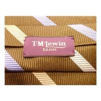 T.M.Lewin Mocha Brown and Blue and White Diagonal Stripe Multicoloured Silk Tie