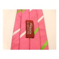 T.M Lewin Designer Silk Tie Fuschia Pink With Green & Silver Stripe