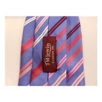 tm lewin silk tie blue with pink white stripes