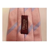 TM Lewin Silk Tie Pink With Blue Stripes