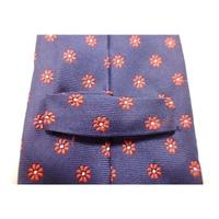 TM Lewin Silk Blue Tie With Red Flowers