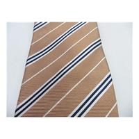 TM Lewin Silk Tie Caramel With Navy & White Stripe