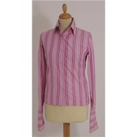 T.M Lewin Size 8 Pink with White and Green and Blue Striped shirt