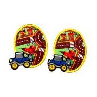 Town Scene & Truck Iron On Oval Patches 70mm x 95mm Blue