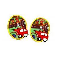 Town Scene & Car Iron On Oval Patches 70mm x 95mm Red