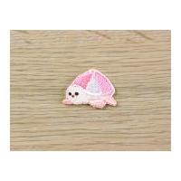 Tortoise Embroidered Iron On Motif Applique Pink