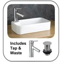 Torre 44.1cm Wide x 25.7cm Rectangular Vanity Basin additional Tap and Waste Included