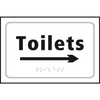 toilets braille sign with right arrow