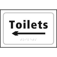 toilets braille sign with left arrow