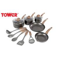 tower 5pce non stick pan set with 5 piece utensil set black