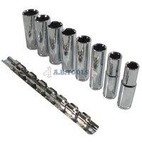 toolzone 8pc 12 deep chrome vanadium sockets on rail