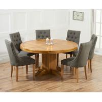 torres 150cm solid oak round pedestal dining table with prague fabric  ...