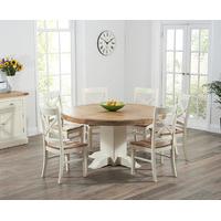 Torres 150cm Oak & Cream Pedestal Dining Table with Carlow Chairs