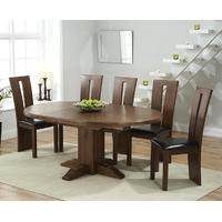 torino dark solid oak extending pedestal dining table with montreal ch ...