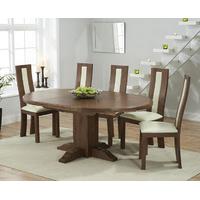 torino dark solid oak extending pedestal dining table with toronto cha ...