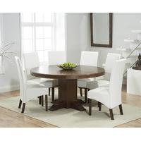 torino 150cm dark solid oak round pedestal dining table with wng dark  ...