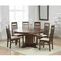 Torino 150cm Dark Solid Oak Round Pedestal Dining Table with Monaco Chairs
