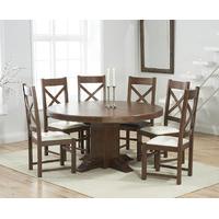 torino 150cm dark solid oak round pedestal dining table with cheshire  ...