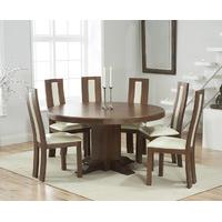 torino 150cm dark solid oak round pedestal dining table with toronto c ...