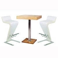 Topaz Bar Table In Oak With 2 Farello White Bar Stools