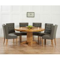 torino 150cm solid oak round pedestal dining table with safia fabric c ...