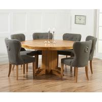 Torino 150cm Solid Oak Round Pedestal Dining Table with Charcoal Grey Knightsbridge Fabric Chairs