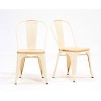 Tolix Industrial Style Oak and Cream Dining Chairs (Pair)