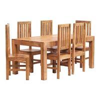 toko light mango 180cm dining set with 6 wooden chairs natural