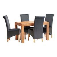 Toko Light Mango 120cm Dining Set with 4 Leather Chairs, Natural/Black