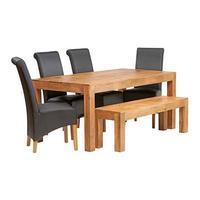 Toko Light Mango 180cm Dining Set with Bench and 4 Leather Chairs, Natural
