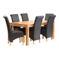 toko light mango 180cm dining set with 6 leather chairs natural