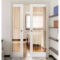 Tobago White Double Pocket Doors - Clear Glass