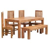 Toko Light Mango 180cm Dining Set with Bench and 4 Wooden Chairs