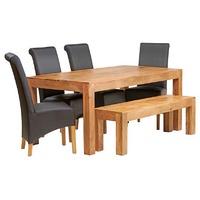 Toko Light Mango 180cm Dining Set with Bench and 4 Leather Chairs