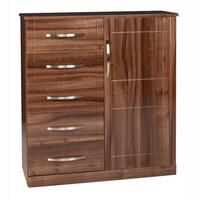 Torino 5 Drawer Combi Chest in High Gloss Walnut