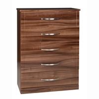 Torino 5 Drawer Chest in High Gloss Walnut